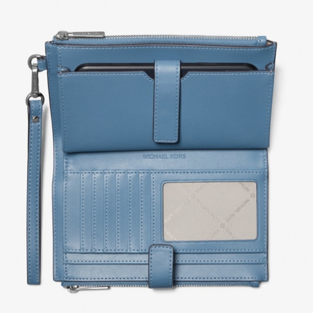 Michael Kors Jet Set Logo Ombré Blue Double Zip Blue Wristlet - Picture 4 of 7